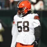 Cleveland Browns defensive tackle Malik McDowell (58) warms up before the game against the Cleveland Browns and the Cincinnati Bengals on November 7, 2021, at Paul Brown Stadium in Cincinnati, OH.