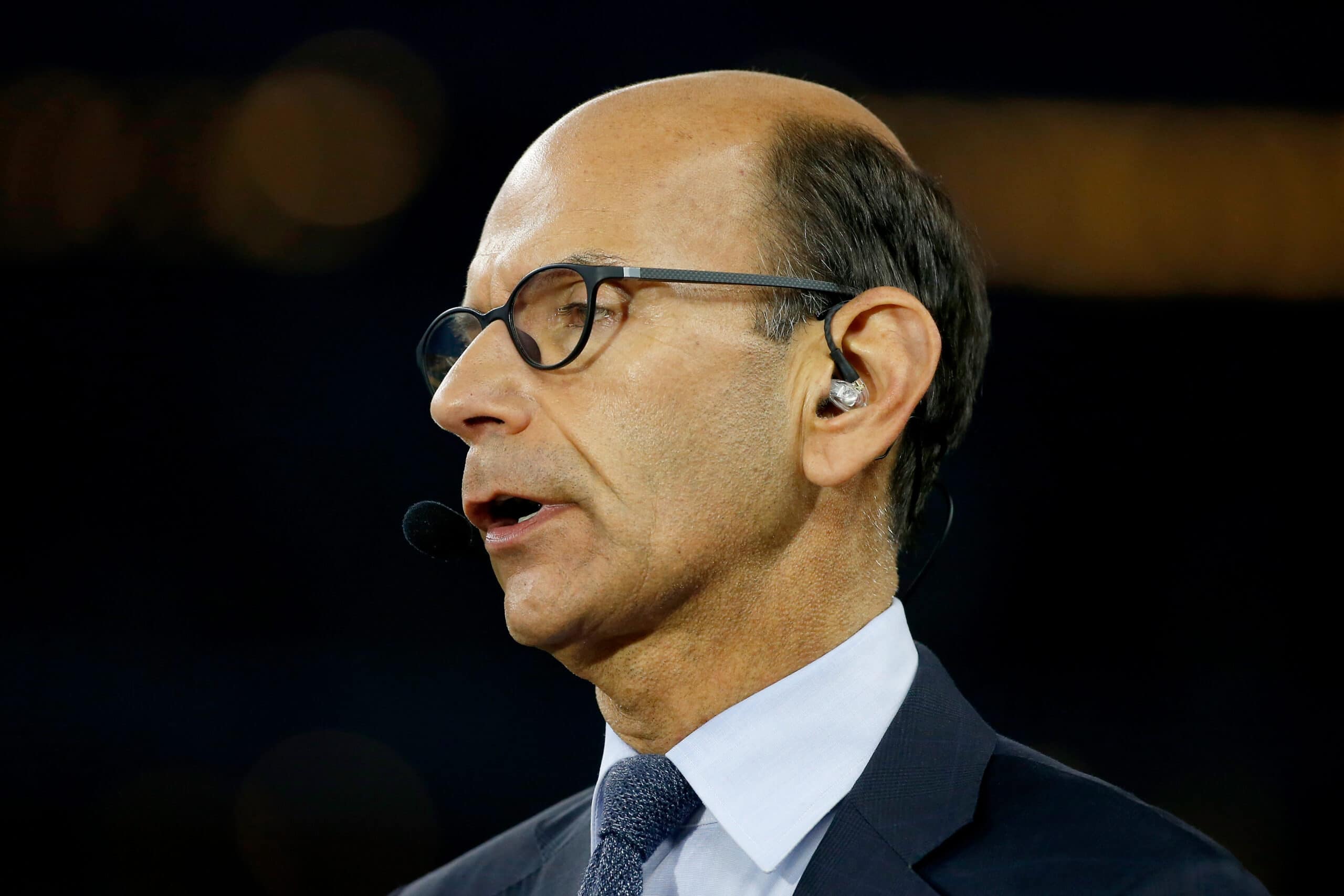 TV/radio personality Paul Finebaum of the SEC Network speaks on air before the Goodyear Cotton Bowl at AT&T Stadium on December 31, 2015 in Arlington, Texas. 