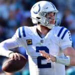 Carson Wentz #2 of the Indianapolis Colts looks to pass during the fourth quarter in the game against the Jacksonville Jaguars at TIAA Bank Field on January 09, 2022 in Jacksonville, Florida.