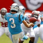 Joseph Charlton #3 of the Carolina Panthers punts during the first half against the Tampa Bay Buccaneers at Raymond James Stadium on September 20, 2020 in Tampa, Florida.