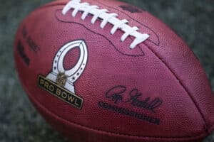 The Pro Bowl logo on a football during the second half of the 2016 NFL Pro Bowl at Aloha Stadium on January 31, 2016 in Honolulu, Hawaii.Team Irvin defeated Team Rice 49-27.