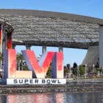 An exterior view of at SoFi Stadium during Super Bowl LVI on February 13, 2022 in Inglewood, California. The Los Angeles Rams defeated the Cincinnati Bengals 23-20.