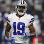Amari Cooper #19 of the Dallas Cowboys on the field before the game against the New York Giants at AT&T Stadium on October 10, 2021 in Arlington, Texas.