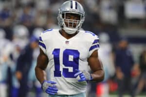 Amari Cooper #19 of the Dallas Cowboys on the field before the game against the New York Giants at AT&T Stadium on October 10, 2021 in Arlington, Texas.