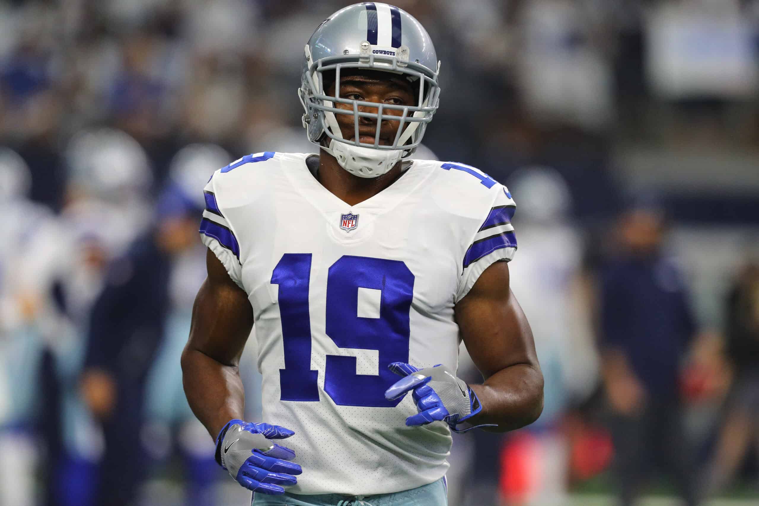 Amari Cooper #19 of the Dallas Cowboys on the field before the game against the New York Giants at AT&T Stadium on October 10, 2021 in Arlington, Texas.