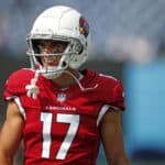 Andy Isabella #17 of the Arizona Cardinals looks on prior to the game against the Tennessee Titans at Nissan Stadium on September 12, 2021 in Nashville, Tennessee.