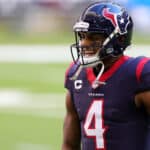 Deshaun Watson #4 of the Houston Texans participates in warmups prior to a game against the Tennessee Titans at NRG Stadium on January 03, 2021 in