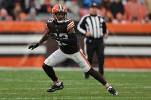 John Johnson #43 of the Cleveland Browns plays against the Cleveland Browns at FirstEnergy Stadium on November 21, 2021 in Cleveland, Ohio.