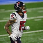 Will Fuller #15 of the Houston Texans takes the field for warmups prior to a game against the Detroit Lions at Ford Field on November 26, 2020 in Detroit, Michigan.