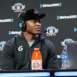 Amari Cooper attends SiriusXM at Super Bowl LIII Radio Row on January 31, 2019 in Atlanta, Georgia.