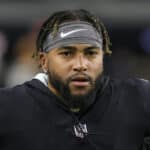 Wide receiver DeSean Jackson #1 of the Las Vegas Raiders warms up before a game against the Kansas City Chiefs at Allegiant Stadium on November 14, 2021 in Las Vegas, Nevada. The Chiefs defeated the Raiders 41-14.