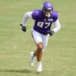 Nakia Griffin-Stewart #87 of the Minnesota Vikings runs a drill during training camp on August 19, 2020 at TCO Performance Center in Eagan, Minnesota.