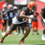 Amari Cooper #2 of the Cleveland Browns runs a drill during the Cleveland Browns offseason workout at CrossCountry Mortgage Campus on June 1, 2022 in Berea, Ohio.