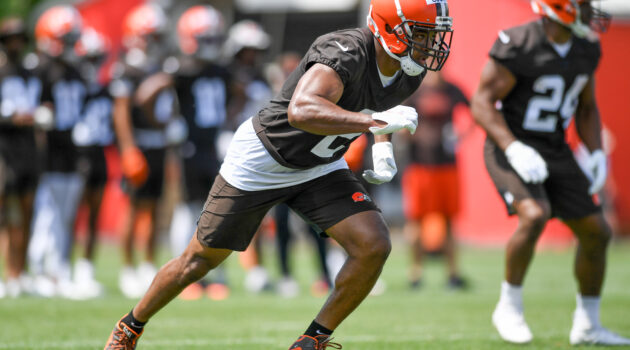 Amari Cooper #2 of the Cleveland Browns runs a drill during the Cleveland Browns offseason workout at CrossCountry Mortgage Campus on June 1, 2022 in Berea, Ohio.