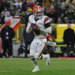 Baker Mayfield #6 of the Cleveland Browns looks to pass during a game against the Green Bay Packers at Lambeau Field on December 25, 2021 in Green Bay, Wisconsin. The Packers defeated the Browns 24-22.