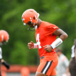 Deshaun Watson #4 of the Cleveland Browns runs a drill during the Cleveland Browns mandatory minicamp at CrossCountry Mortgage Campus on June 14, 2022 in Berea, Ohio.