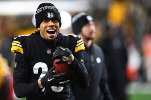 Joe Haden #23 of the Pittsburgh Steelers warms up prior to a game against the Cleveland Browns at Heinz Field on January 03, 2022 in Pittsburgh, Pennsylvania.