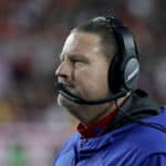 Head coach Ben McAdoo of the New York Giants looks on in the fourth quarter against the Washington Redskins at FedExField on November 23, 2017 in Landover, Maryland.