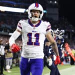 Wide receiver Cole Beasley #11 of the Buffalo Bills celebrates his touchdown against the Tennessee Titans during the second quarter at Nissan Stadium on October 18, 2021 in Nashville, Tennessee.