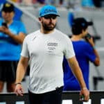 Baker Mayfield of Carolina Panthers looks on prior to the Pre-Season Friendly match between Chelsea FC and Charlotte FC at Bank of America Stadium on July 20, 2022 in Charlotte, North Carolina.