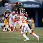 Eli Rogers #17 of the Pittsburgh Steelers makes a catch in front of Joe Haden #23 of the Cleveland Browns in the overtime period during the game at Heinz Field on January 1, 2017 in Pittsburgh, Pennsylvania.