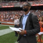 General manager Andrew Berry of the Cleveland Browns watches the game against the New York Jets from the sideline at FirstEnergy Stadium on September 18, 2022 in Cleveland, Ohio.