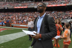 General manager Andrew Berry of the Cleveland Browns watches the game against the New York Jets from the sideline at FirstEnergy Stadium on September 18, 2022 in Cleveland, Ohio.