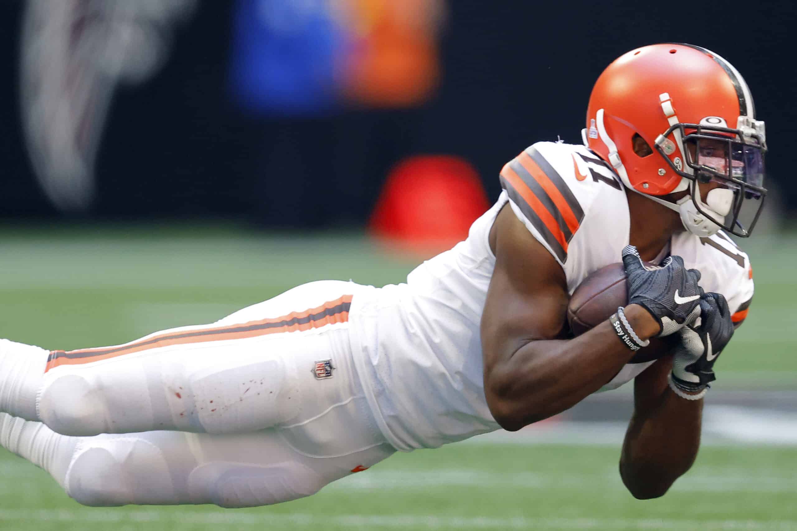 Donovan Peoples-Jones #11 of the Cleveland Browns makes a reception during the third quarter against the Atlanta Falcons at Mercedes-Benz Stadium on October 02, 2022 in Atlanta, Georgia. 