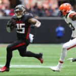 Tyler Allgeier #25 of the Atlanta Falcons runs with the ball against the Cleveland Browns during the fourth quarter at Mercedes-Benz Stadium on October 02, 2022 in Atlanta, Georgia.