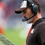 Head coach Kevin Stefanski of the Cleveland Browns looks on against the Baltimore Ravens in the second half at M&T Bank Stadium on October 23, 2022 in Baltimore, Maryland.