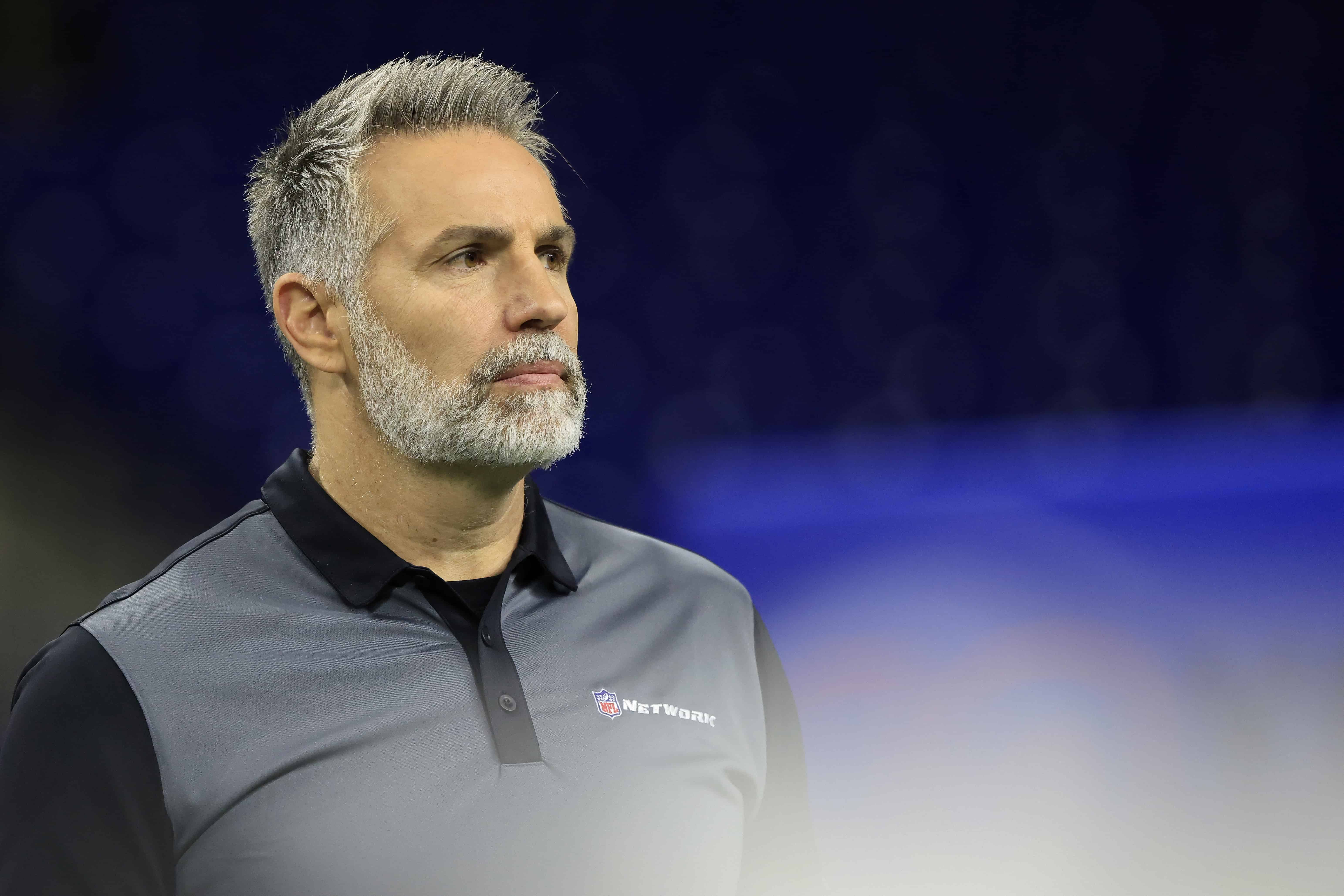 Kurt Warner of NFL Network looks on during the NFL Combine at Lucas Oil Stadium on March 03, 2022 in Indianapolis, Indiana.