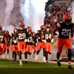 The Cleveland Browns take the field before the game against the Cincinnati Bengals at FirstEnergy Stadium on October 31, 2022 in Cleveland, Ohio.
