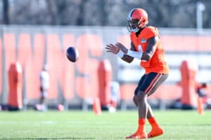 Deshaun Watson #4 of the Cleveland Browns runs a drill during a practice at CrossCountry Mortgage Campus on November 23, 2022 in Berea, Ohio.