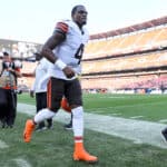 Deshaun Watson #4 of the Cleveland Browns runs off the field prior to a preseason game against the Chicago Bears at FirstEnergy Stadium on August 27, 2022 in Cleveland, Ohio.
