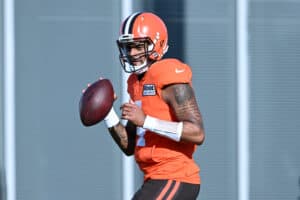 Deshaun Watson #4 of the Cleveland Browns runs a drill during a practice at CrossCountry Mortgage Campus on November 23, 2022 in Berea, Ohio.