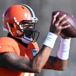 Deshaun Watson #4 of the Cleveland Browns runs a drill during a practice at CrossCountry Mortgage Campus on November 23, 2022 in Berea, Ohio.