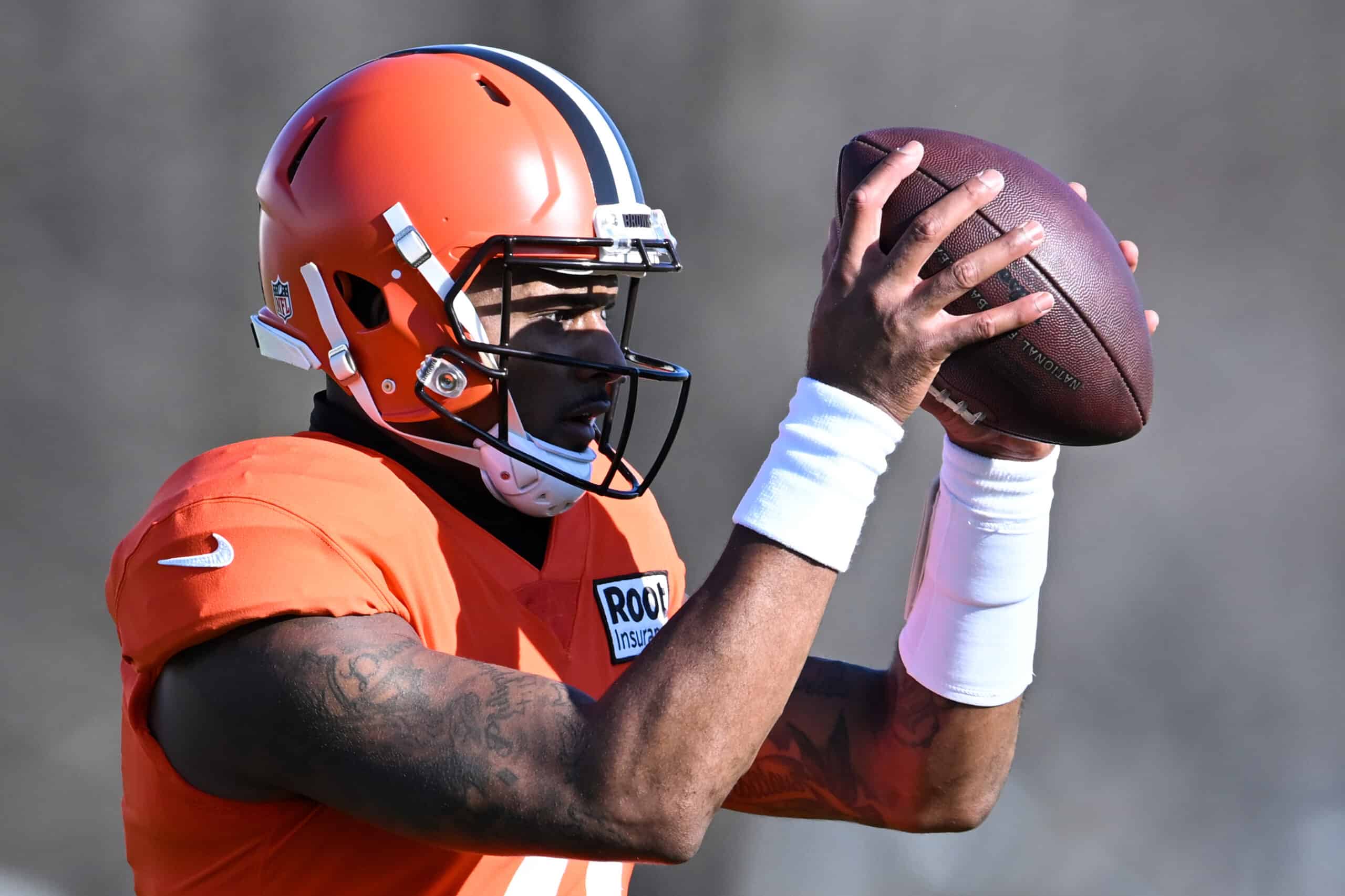 Deshaun Watson #4 of the Cleveland Browns runs a drill during a practice at CrossCountry Mortgage Campus on November 23, 2022 in Berea, Ohio. 