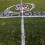A general view of the NFL Divisional playoff logo on the field during the NFC Divisional Playoff Game between the San Francisco 49ers and Carolina Panthers at Bank of America Stadium on January 12, 2014 in Charlotte, North Carolina.