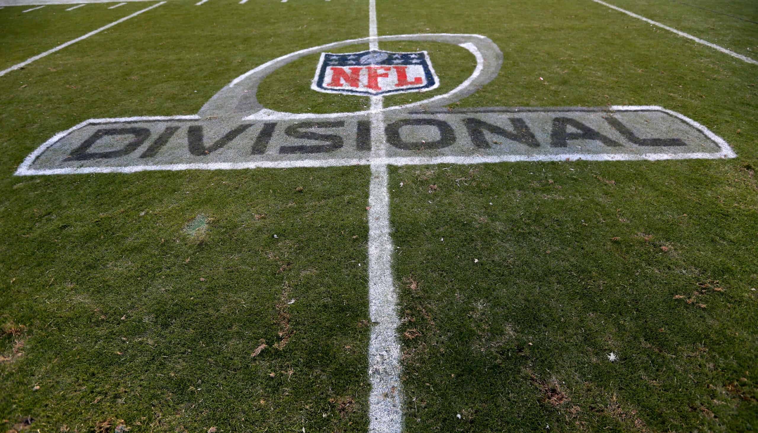 A general view of the NFL Divisional playoff logo on the field during the NFC Divisional Playoff Game between the San Francisco 49ers and Carolina Panthers at Bank of America Stadium on January 12, 2014 in Charlotte, North Carolina.