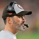 Head coach Kevin Stefanski of the Cleveland Browns looks on during the first half of the game against the Cincinnati Bengals at FirstEnergy Stadium on October 31, 2022 in Cleveland, Ohio.