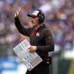 Head coach Kevin Stefanski of the Cleveland Browns looks on against the Baltimore Ravens in the second half at M&T Bank Stadium on October 23, 2022 in Baltimore, Maryland.