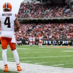 Deshaun Watson #4 of the Cleveland Browns looks on from the sidelines during the first half of a game against the Cincinnati Bengals at Paycor Stadium on December 11, 2022 in Cincinnati, Ohio.