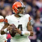 Deshaun Watson #4 of the Cleveland Browns attempts a pass during the first quarter against the Houston Texans at NRG Stadium on December 04, 2022 in Houston, Texas.