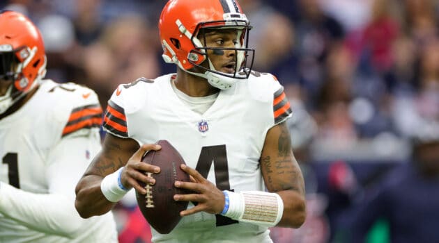 Deshaun Watson #4 of the Cleveland Browns attempts a pass during the first quarter against the Houston Texans at NRG Stadium on December 04, 2022 in Houston, Texas.