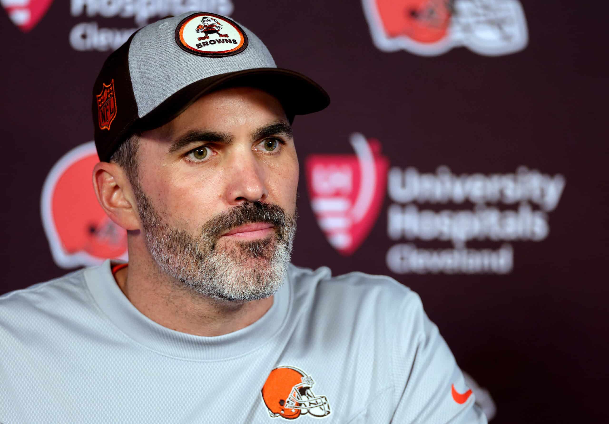 Head coach Kevin Stefanski of the Cleveland Browns speaks to media following his team's 27-14 win against the Houston Texans at NRG Stadium on December 04, 2022 in Houston, Texas.