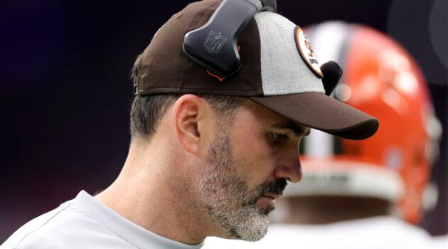 Head coach Kevin Stefanski of the Cleveland Browns looks onward during the first quarter against the Houston Texans at NRG Stadium on December 04, 2022 in Houston, Texas.