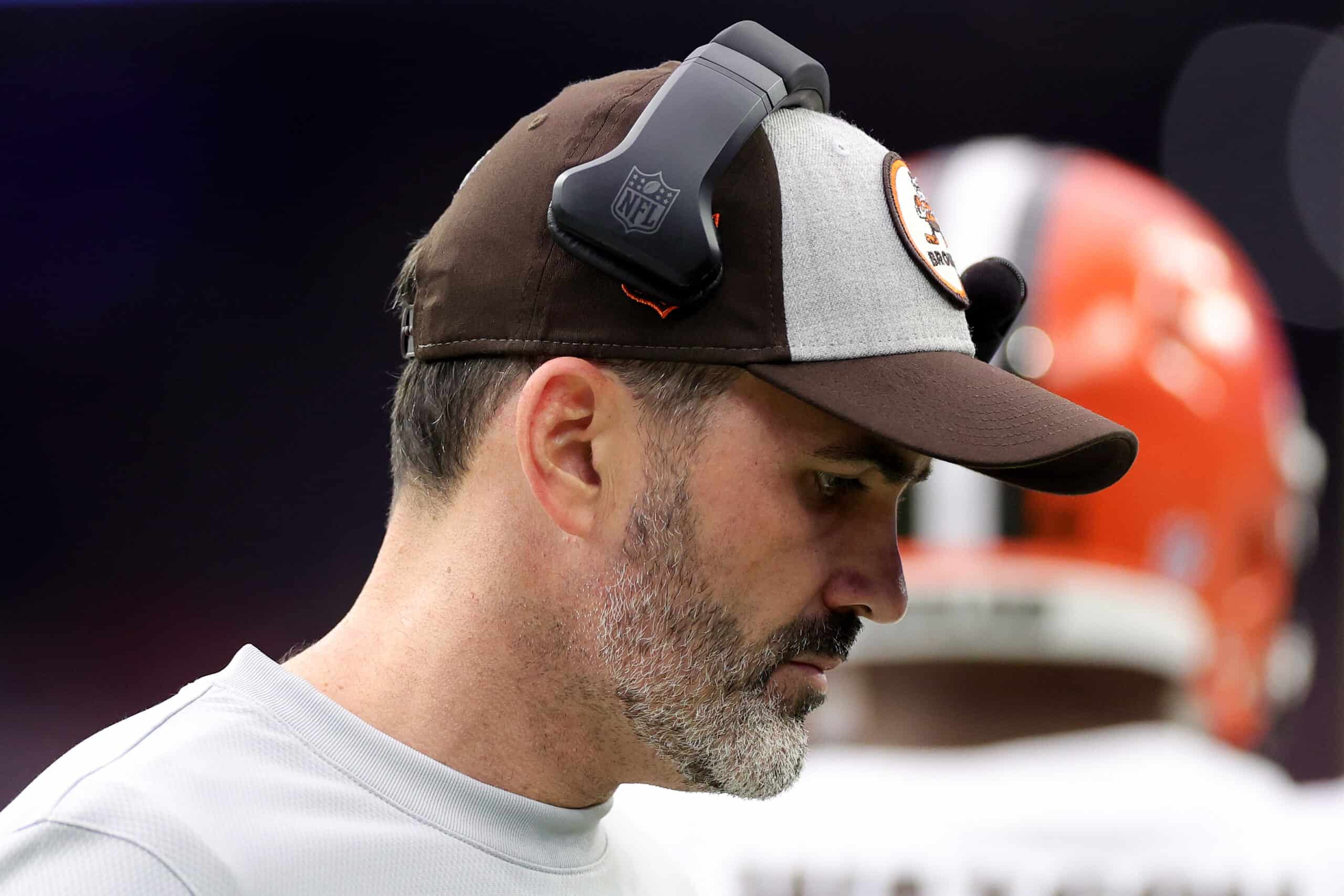 Head coach Kevin Stefanski of the Cleveland Browns looks onward during the first quarter against the Houston Texans at NRG Stadium on December 04, 2022 in Houston, Texas.