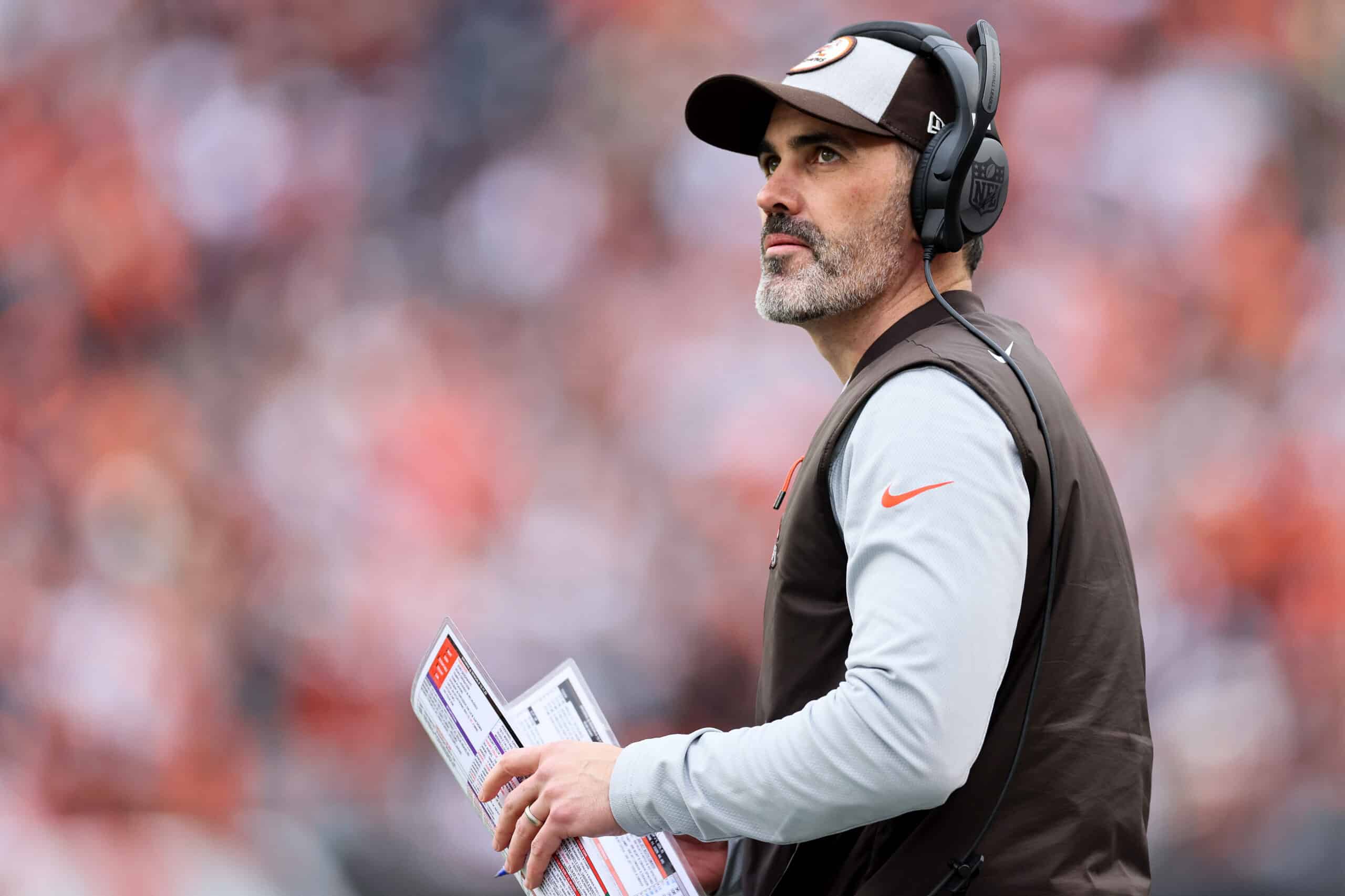 Head coach Kevin Stefanski of the Cleveland Browns looks on in the first half of a game against the Cincinnati Bengals at Paycor Stadium on December 11, 2022 in Cincinnati, Ohio. 