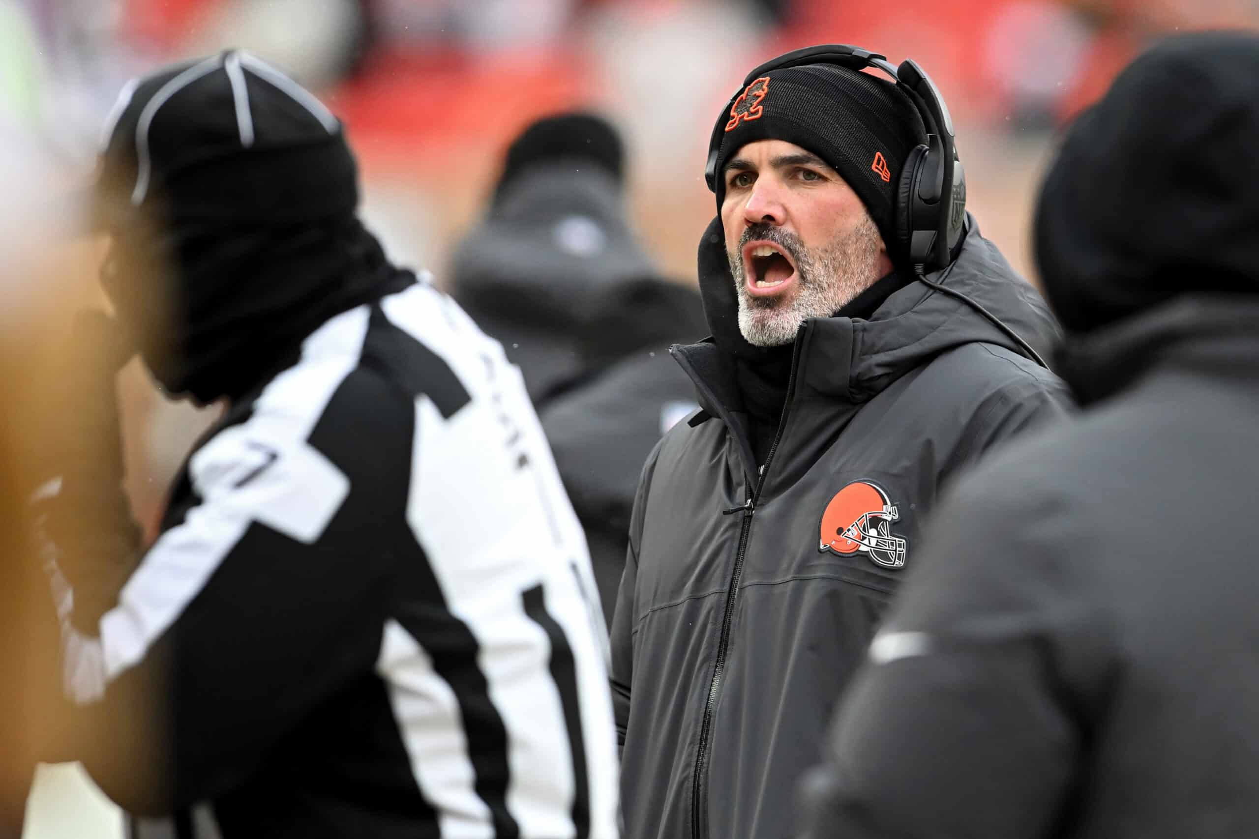 Head coach Kevin Stefanski of the Cleveland Browns looks on during the second half in the game against the New Orleans Saints at FirstEnergy Stadium on December 24, 2022 in Cleveland, Ohio