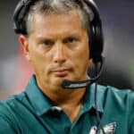 Defensive Coordinator Jim Schwartz of the Philadelphia Eagles and formally head coach of the Detroit Lions watches his defense at Ford Field on October 9, 2016 in Detroit, Michigan.